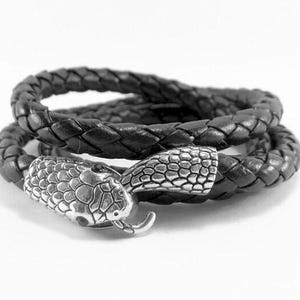 Bracelet serpent en cuir Ouroboros, bracelet serpent noir, bracelet unisexe en cuir noir, bracelet serpent en cuir tressé, serpent noir