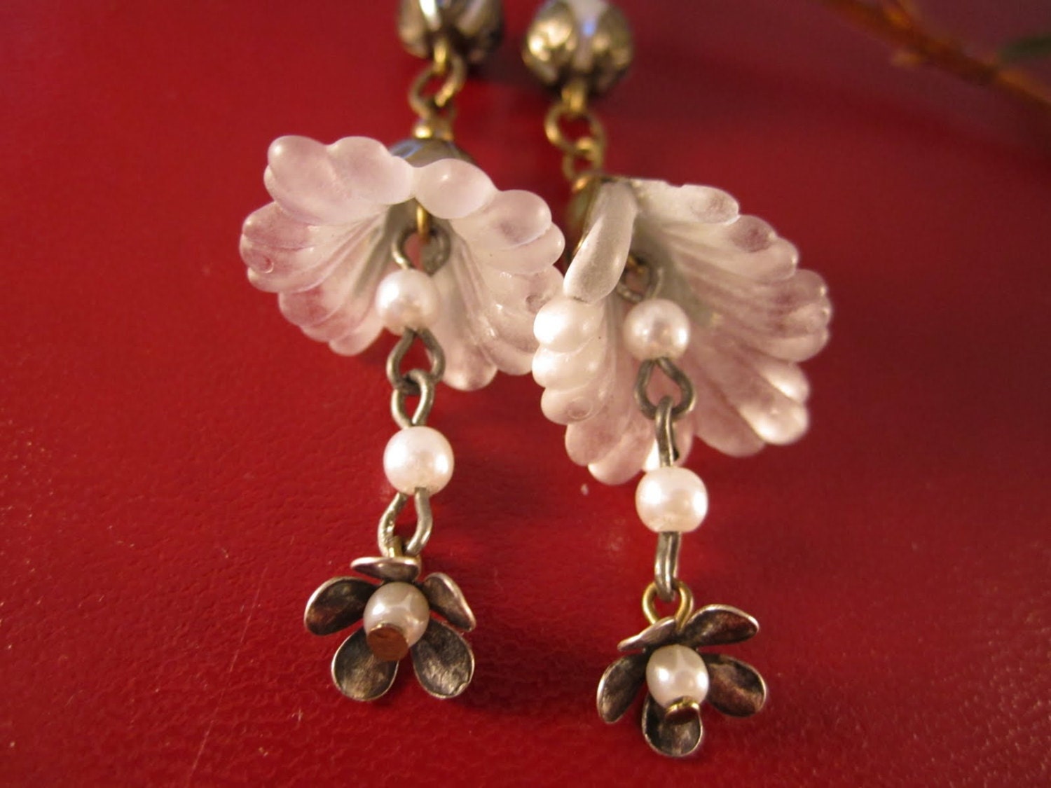 Frosted Petals and Pearls Handmade Dangle Earrings Art Nouveau Etsy UK