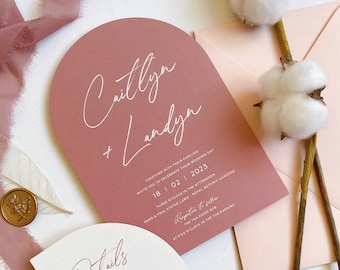 Pink and White Wedding Invitations. Dusty Pink Modern Calligraphy Arch and Half Arch Invites. - DEPOSIT