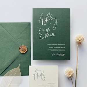 Sage Wedding invitation. Olive invites. Simple and Elegant green invitation. Clean and modern invite. Little Bridge Design - DEPOSIT