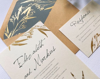 Light Blue Wedding Invites Gold Foiled Wedding Invitation in Baby Blue Little Bridge Design DEPOSIT Simple and Elegant Invitations