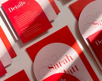 Red and Pink Arch Wedding Invitation, Modern and Minimal Invite