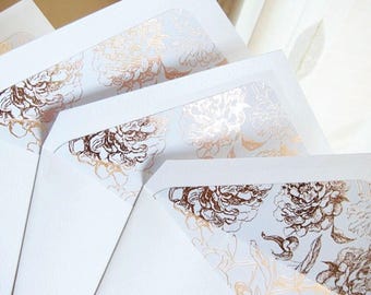Rose Gold and Gold Floral A7 Envelope Liners, Hot-foiled Botanical, Flower Inserts