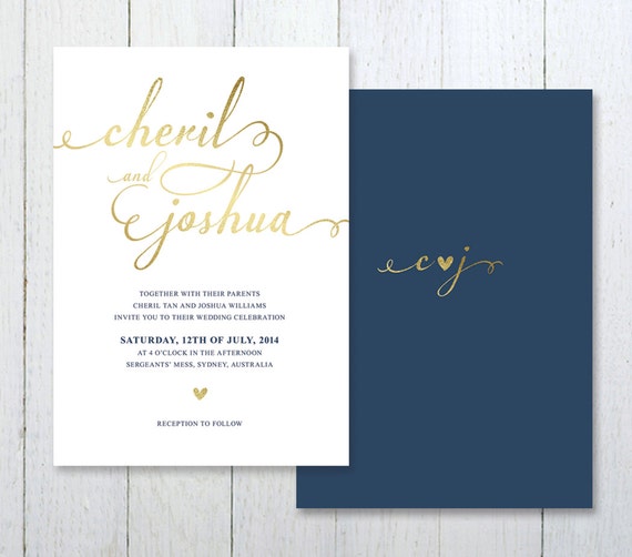 Light Blue Wedding Invites Gold Foiled Wedding Invitation in Baby Blue Little Bridge Design DEPOSIT Simple and Elegant Invitations