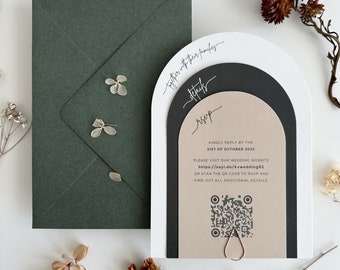 Arch Wedding Invitation: Green & Neutral Cards with Envelopes