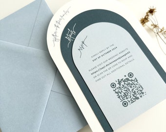 Arch Wedding Invitation: Dusty Blue, Modern Elegant Stationery - Deposit