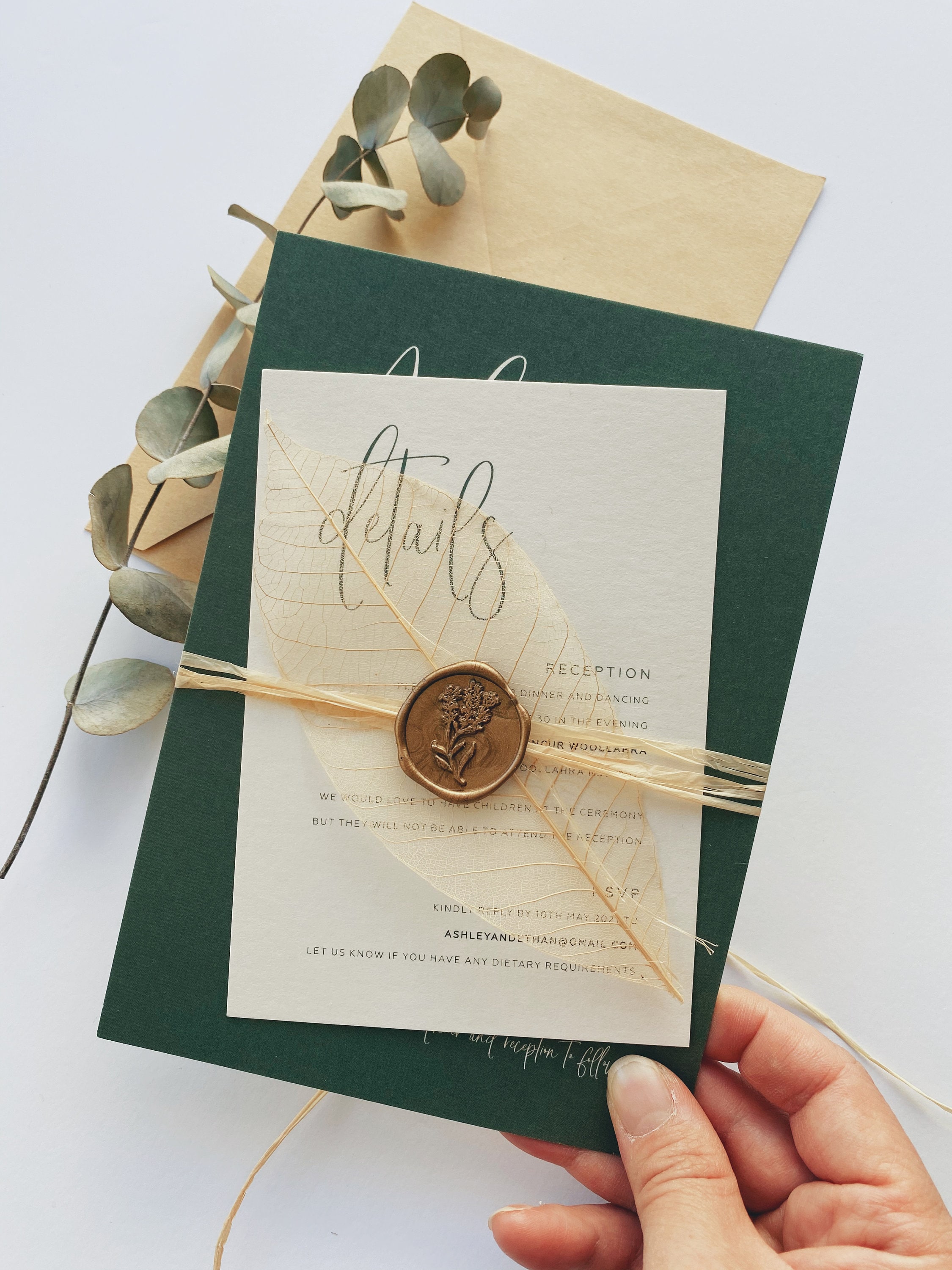 Sage Wedding invitation. Olive invites. Simple and Elegant green