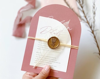 Dusty Pink Arch Wedding Invitations, Modern Blush, Baby Pink Envelopes