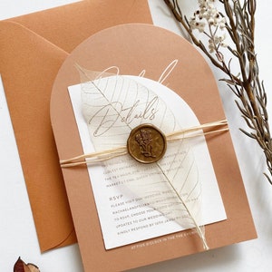 SAMPLE - Terracotta, Beige, Brown, Russet, Rust, Earthy Tone, Rustic Wedding Invitations. Modern Calligraphy Arch and Half Arch Invites