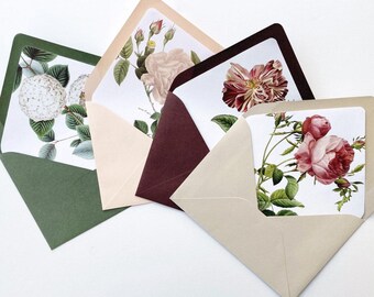 Vintage Floral Envelope Liners, Antique Botanical A7 Envelope Inserts