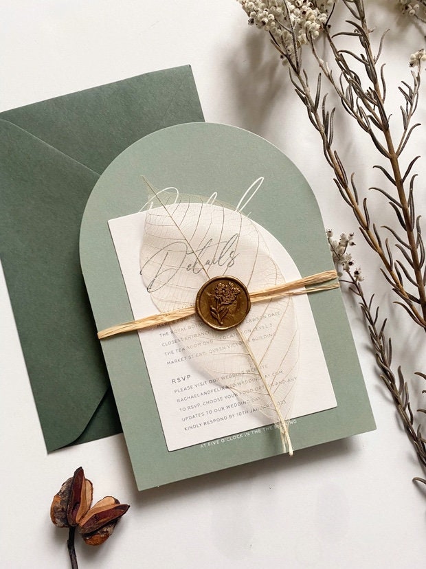 Wedding Invitation with Accessories. Blank Card Mockup, Envelope, Silk  Ribbon, Olive Branch and Pearls Stock Photo - Image of green, love:  194608078