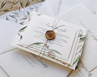 Watercolour Greenery Wedding Invitation Suite, Australian Outback, Bush, Garden Invite. Personalised Stationery.