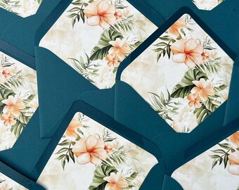 A7  Envelope Liners, Hawaii Floral Prints, with Turquoise, Aquamarine Envelopes