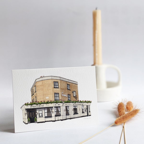 Clapham - The Stonhouse - Greeting card with envelope - South London Art  - Clapham Common - Watercolour illustration