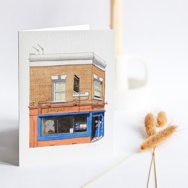 Peckham - Ganapati - Greeting card with envelope - Restaurant - Shopfront - London Art - Watercolour illustration