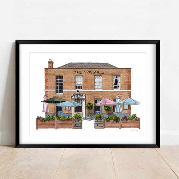 Clapham - The Windmill - A5 or A4 Giclée Print (unframed)  -  South London Art - Clapham Common - Watercolour illustration