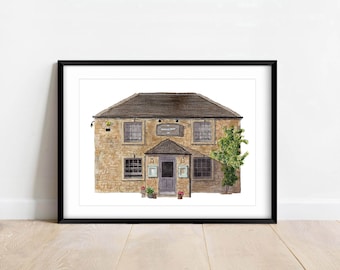 Cotswolds - The Mousetrap Inn pub - A5 or A4 Giclée Print (unframed) - Bourton-on-the-water - English house - Giclée print - Watercolour -