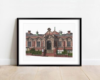 Herne Hill - Carnegie Library - A5 or A4 Giclée Print (unframed)  -  South London Art - Watercolour illustration