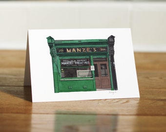 Deptford - Manzes - Greeting card with envelope - Pie & Mash shop - London Art - Watercolour illustration