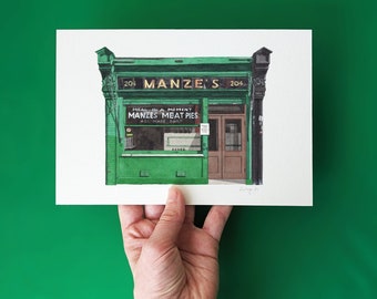 Deptford - Manze's - A5 or A4 Giclée Print (unframed)  - Pie & Mash Shop - London Art - Watercolour illustration