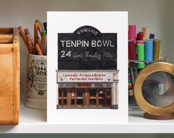 Rowans Tenpin Bowl Watercolour Print – Finsbury Park Islington Art (unframed)