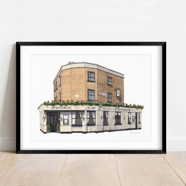 Clapham - The Stonhouse - A5 or A4 Giclée Print (unframed)  -  South London Art - Clapham Common - Watercolour illustration