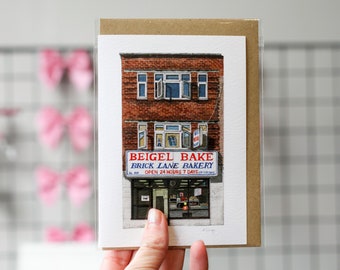 Brick Lane - Beigel Bake - Greeting card with envelope - Shoreditch - London Art - Watercolour illustration