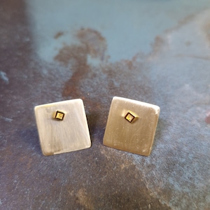 Handmade Geometric Square Brass Stud Earrings