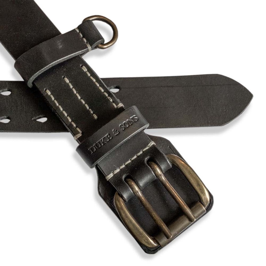 Belt, Heavy Duty, Black Color, Hand Stitched, Double Prong Buckle, 40mm ...