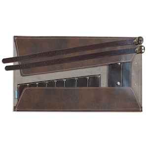Tool Roll, brown leather, with pockets to store your tools image 1