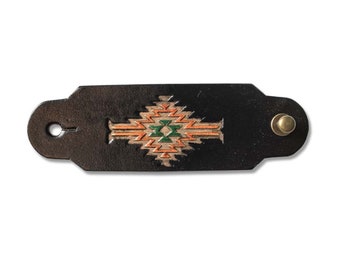 Woggle, bandana, native series 1 in black leather / neckerchief slide special