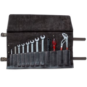Rolltasche aus braunem Leder, mit 2 Lederriemen