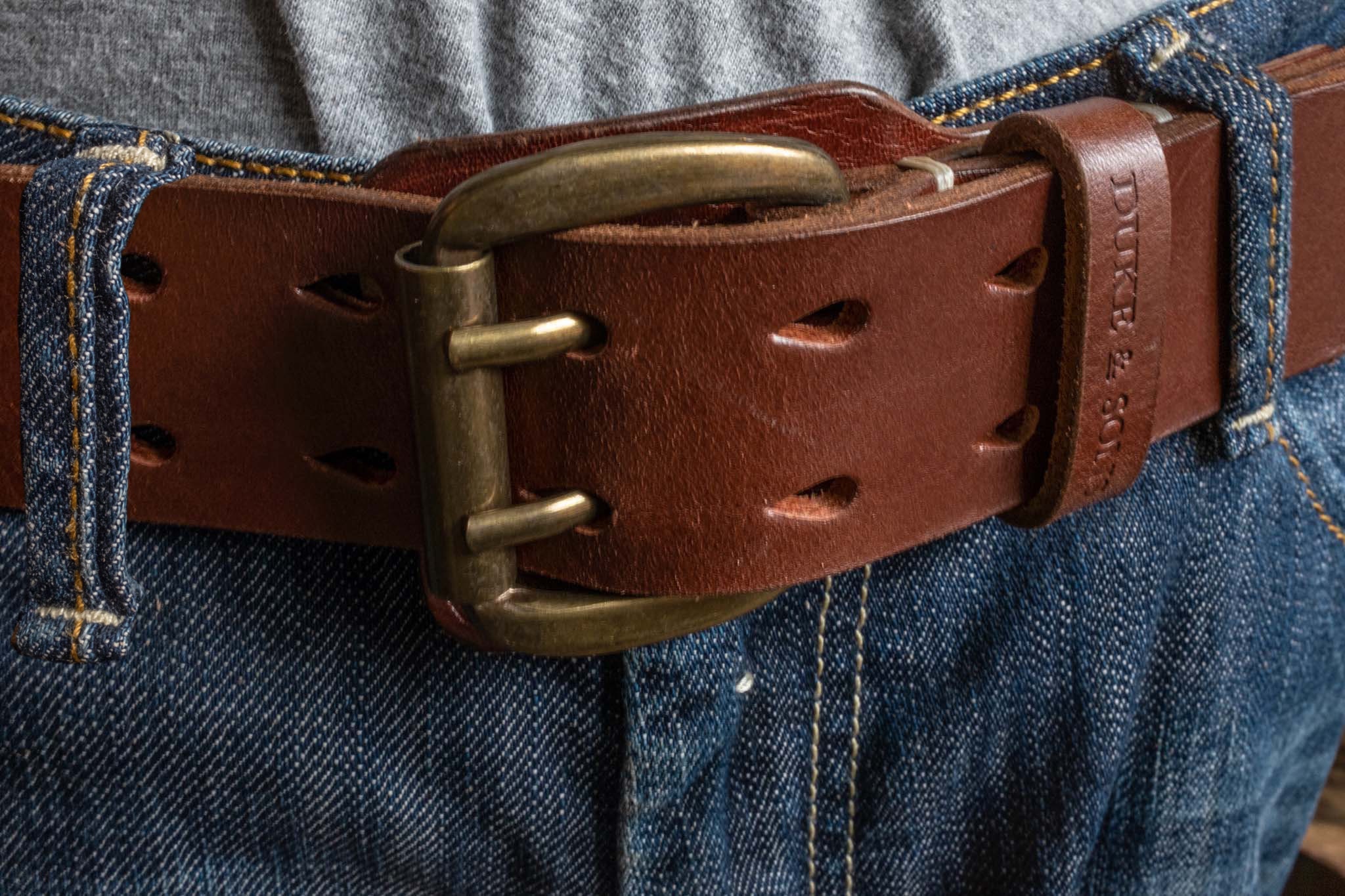●DOFFJASON● Double Tip Vintage Hard Leather Belt BROWN DJ2 Belt, Heavy Duty, Red Brown Color, Hand Stitched, Double