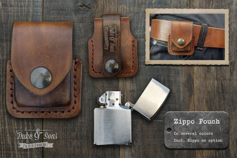 Handmade Leather Zippo pouch/case to wear on your belt Incl. Etsy