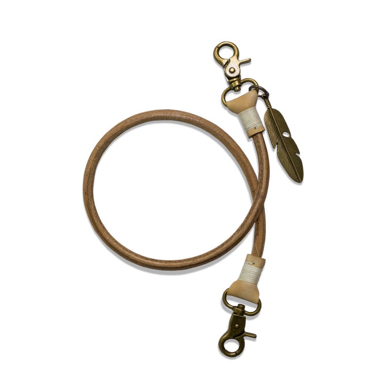 50 CM Keychain with old bronze feather* natural leather