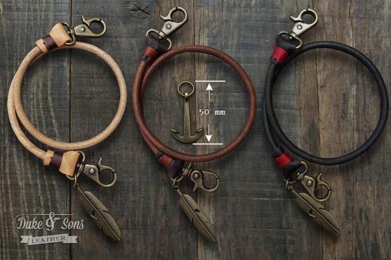50 CM Keychain with old bronze feather* natural leather
