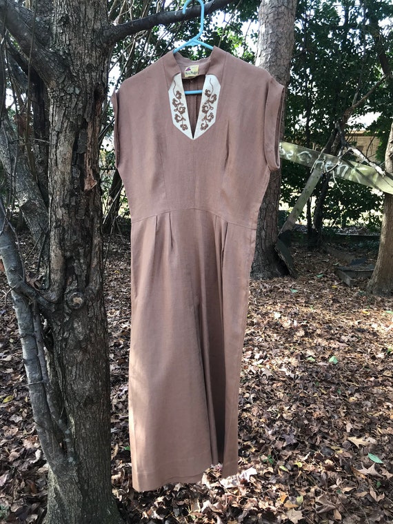 Mary Muffet original 1940s brown linen dress