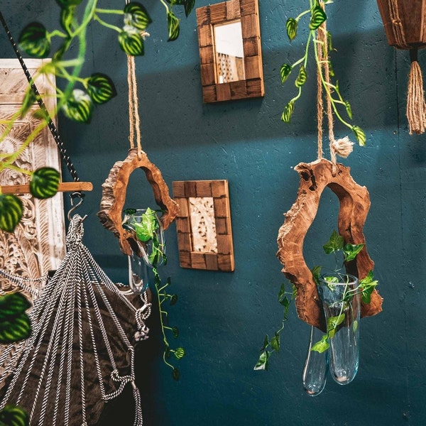 Hanging Molten Glass Plant Hanger on Driftwood Wall Hanging Terrarium Ornament | post to UK & EU only