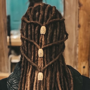 Waves Large Wooden  Dreadlock Bead 20x30mm x 10mm hole Pyrography Design Handmade