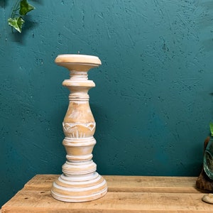 White Distressed Wood Pillar Candle Holder Handmade | Various Sizes