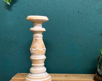 White Distressed Wood Pillar Candle Holder Handmade | Various Sizes