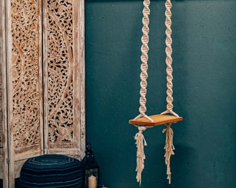 Macrame Wood Swing, Boho Outdoor Indoor Swing