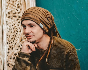 Dreadlock Beanie Bandana Eenvoudige strepen Gebreid dik omkeerbaar