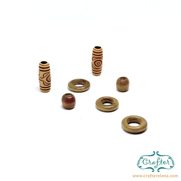 7 Mixed Wooden Tribal Dreadlock Beads Hair Accessories