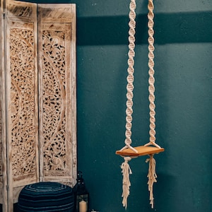 Macrame Wood Swing, Boho Outdoor Indoor Swing