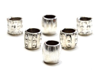 6 Mixed Tibetan Silver Dreadlock Beads 8mm Big Hole Beads Dreads Hair