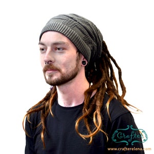 Knitted Beanie Reversible Squares Dreadlocks Wool Bandana Cinzento