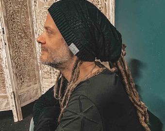 Strick Beanie Wende Quadrate Dreadlocks Wolle Bandana