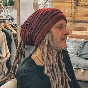 Dreadlocks Beanie Bandana Reversable Striped Knitwear