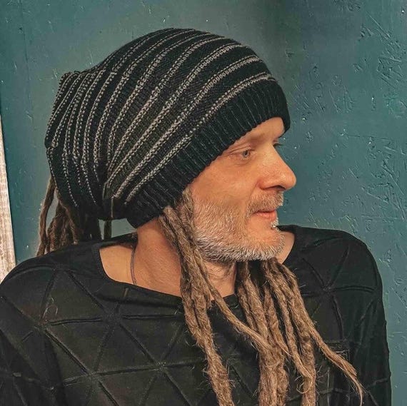 Dreadlocks Beanie Bandana Reversable Striped Knitwear - Etsy display picture 3